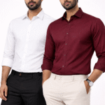 Men’s White & Maroon Solid Shirt Combo