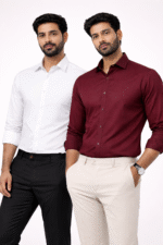 Men’s White & Maroon Solid Shirt Combo